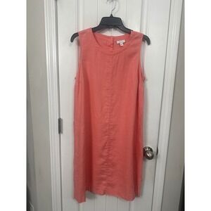 J. Jill Love Linen Coral Pink Sleeveless Shift Dress Button Detail Size M